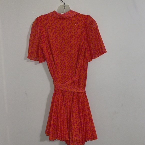 ALEXIS for Target orange and pink floral flutter sleeve pleated wrap dress XS - Picture 5 of 6